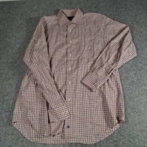 David Donahue Dress Shirt Mens 16.5 34/35 Orange Blue Plaid Cotton Button Down